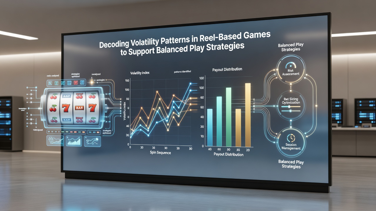 Infographic illustrating balanced allocation across low, medium, and high volatility reel games with sample session structures